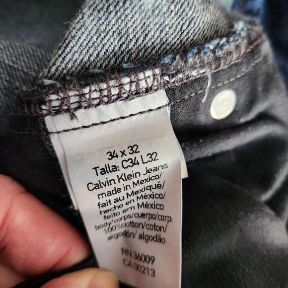 Calvin Klein Jeans Mens Size 34 x 32 Slim Straight Leg Blue Denim Low Rise Pants - Picture 6 of 11